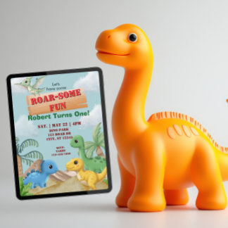 Tolles Vergnügen, Dino 1. Geburtstag Einladung
