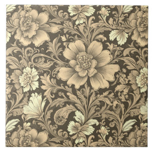Tolles Vintage-Sepia-Blumenmuster Fliese