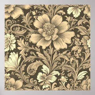 Tolles Vintage-Sepia-Blumenmuster  Poster