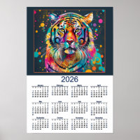 Tolles Wasserfarben-Tiger-Kalender 2026 