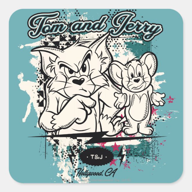 Tom and Jerry Hollywood CA Quadratischer Aufkleber (Vorderseite)