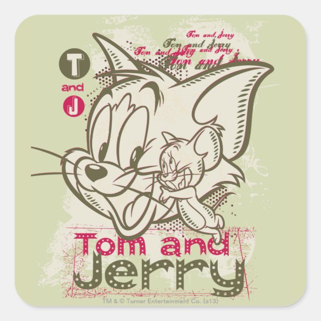 Tom and Jerry Pink and Green Quadratischer Aufkleber (Vorderseite)
