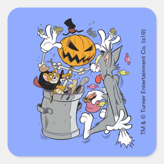 Tom & Jerry | Boo an Tom Quadratischer Aufkleber (Vorderseite)