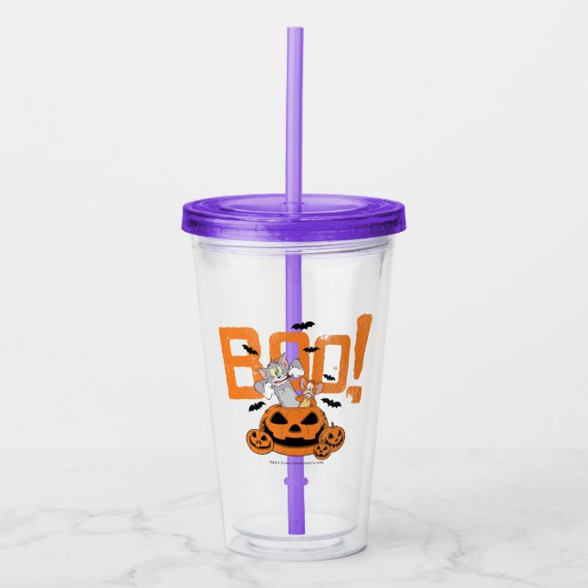 Tom & Jerry | Frohe Halloween Boo Acryltrinkbecher (Vorderseite)