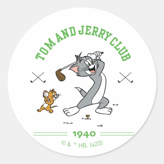 Tom & Jerry Golfing Club 1940 Runder Aufkleber (Vorderseite)