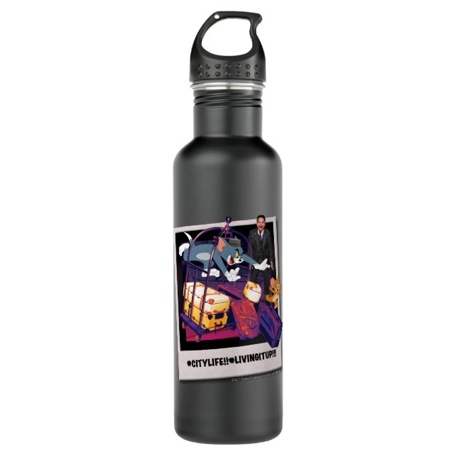 Tom & Jerry Luggage Crash Foto Edelstahlflasche (Vorderseite)