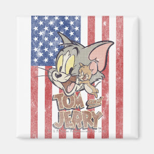 Tom & Jerry mit US-Flagge Magnet