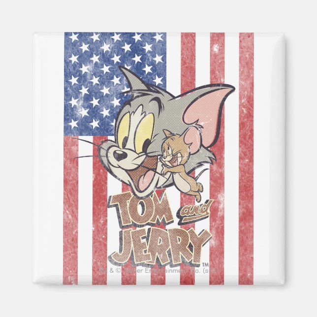 Tom & Jerry mit US-Flagge Magnet (Vorne)