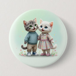 Tom & Luna Button Pin, Cute Cat Couple Pin