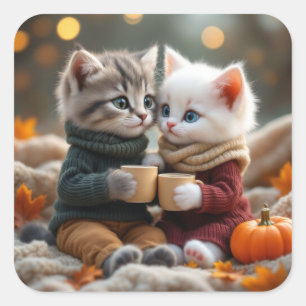 Tom & Luna – Kuscheliger Kürbisknuddler Quadratischer Aufkleber