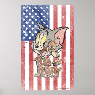 Tom u. Jerry mit US-Flagge Poster