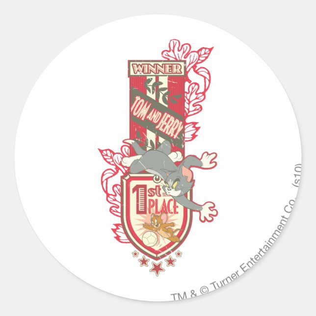 Tom und Jerry 1. Platz 1 Runder Aufkleber (Vorderseite)