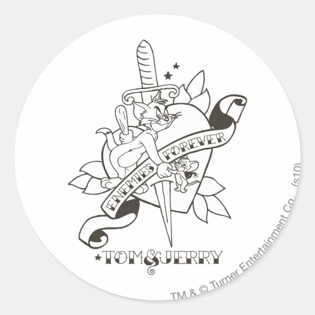Tom und Jerry Enemies für immer 1 Runder Aufkleber (Vorderseite)