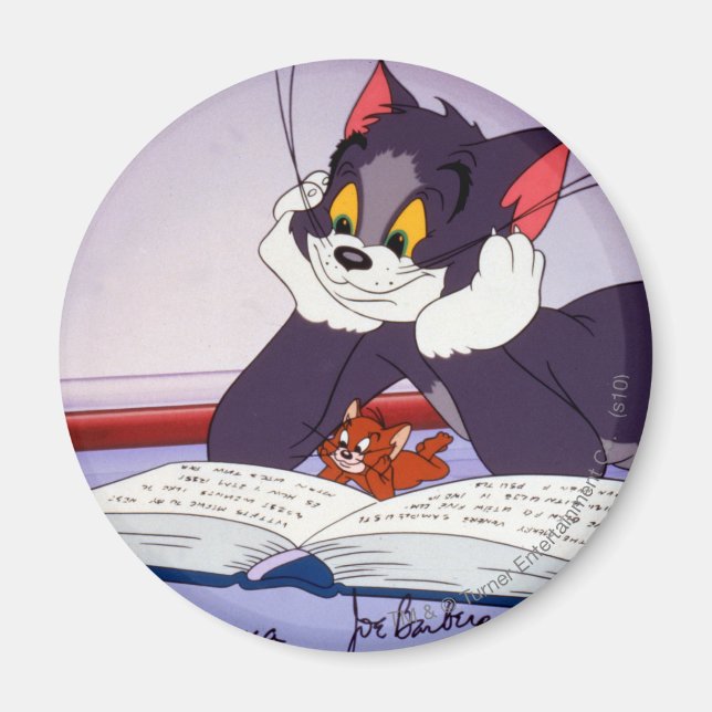 Tom und Jerry Reading Book autograviert Magnet (Vorne)