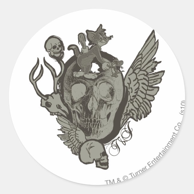 Tom und Jerry Skull Runder Aufkleber (Vorderseite)