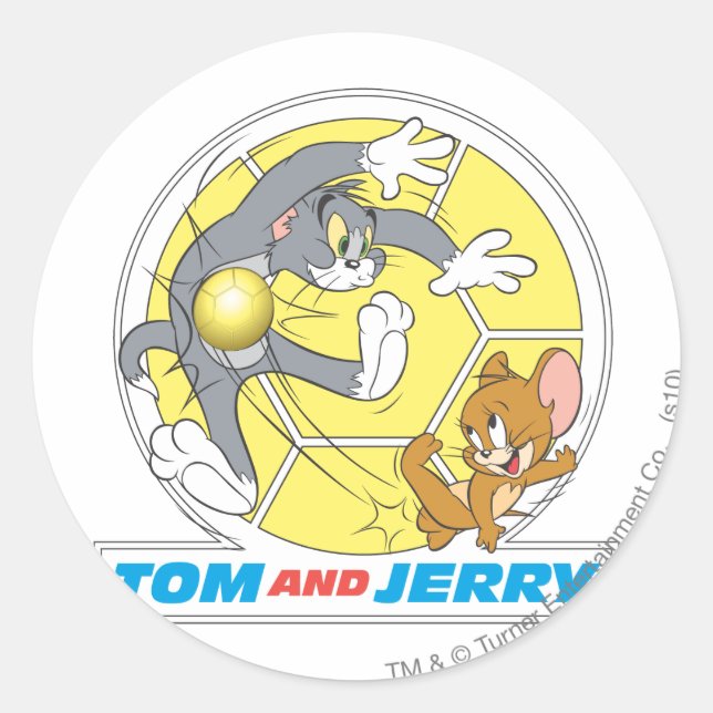 Tom und Jerry Soccer (Fußball) 8 Runder Aufkleber (Vorderseite)