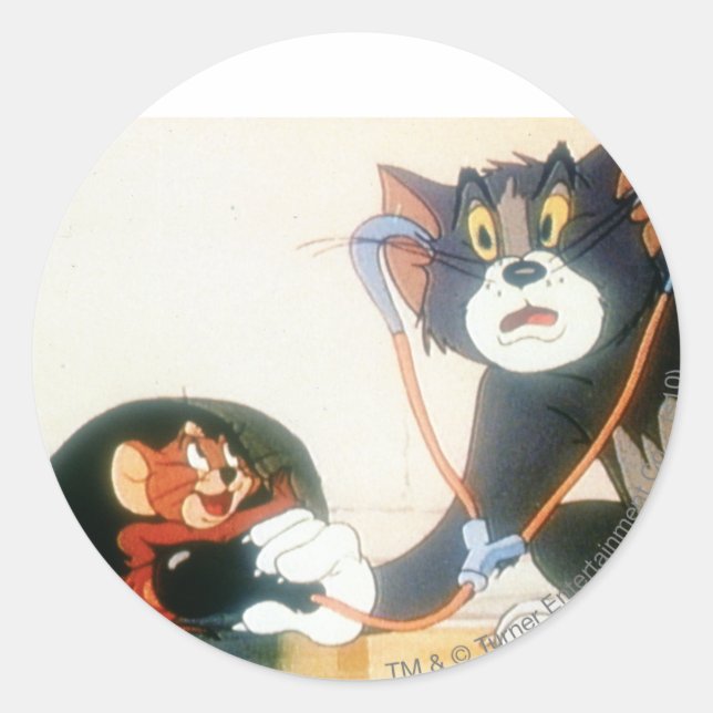 Tom und Jerry Stethescope Runder Aufkleber (Vorderseite)