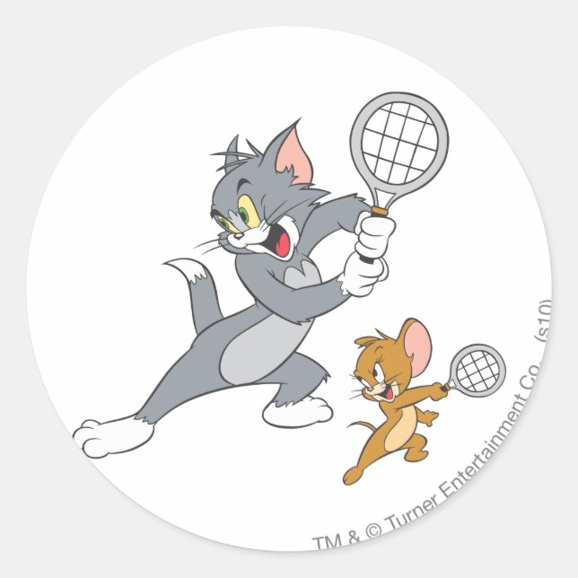 Tom und Jerry Tennis Stars 1 Runder Aufkleber (Vorderseite)