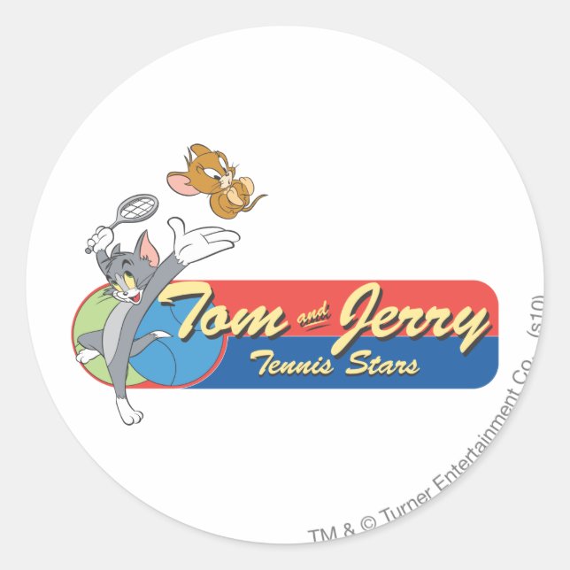 Tom und Jerry Tennis Stars 6 Runder Aufkleber (Vorderseite)