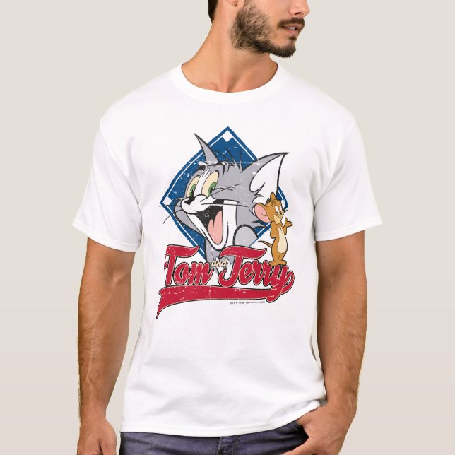 Tom und Jerry | Tom und Jerry auf Baseball Diamond T-Shirt (Vorderseite)
