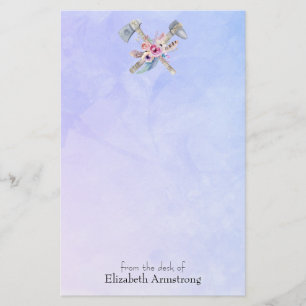 Tomahawk Feathers and Blume Aquarelldesign Briefpapier