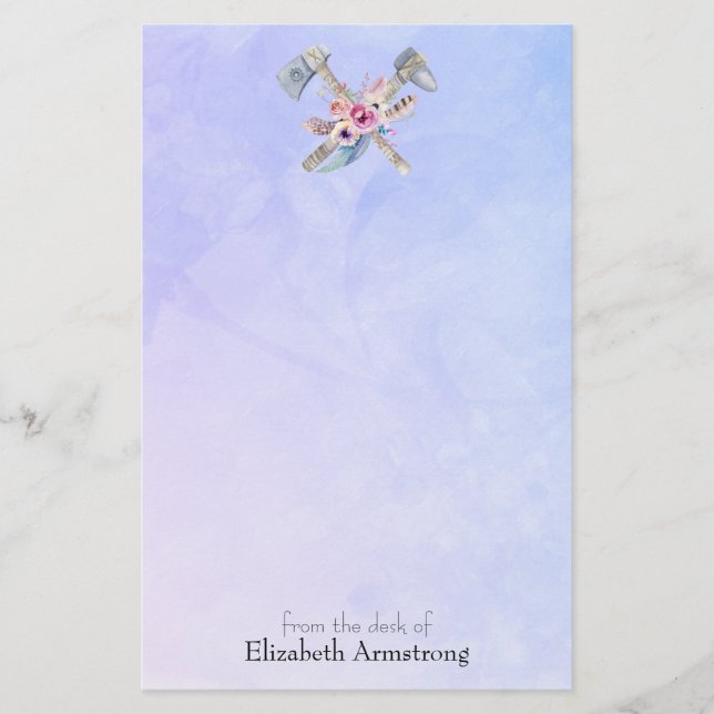 Tomahawk Feathers and Blume Aquarelldesign Briefpapier (Vorderseite)