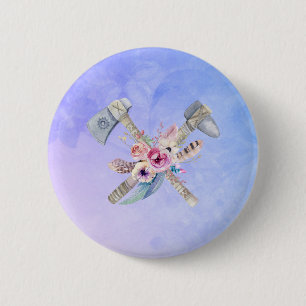 Tomahawk Feathers and Blume Aquarelldesign Button