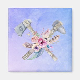 Tomahawk Feathers and Blume Aquarelldesign Magnet