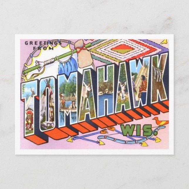 Tomahawk, Wisconsin, Vintage Großbuchstaben Postka Postkarte (Vorderseite)