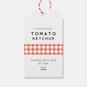Tomate Ketchup, hausgemacht mit karierten Mustern Geschenkanhänger