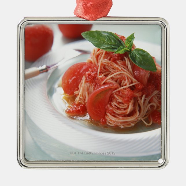 Tomate-Spaghettis Silbernes Ornament (Vorne)