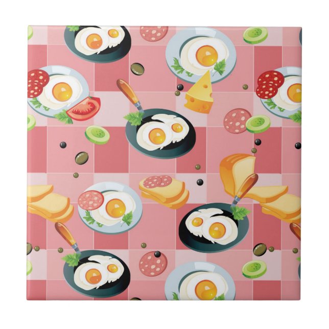Tomate-und Spiegelei-Muster Fliese (Vorderseite)
