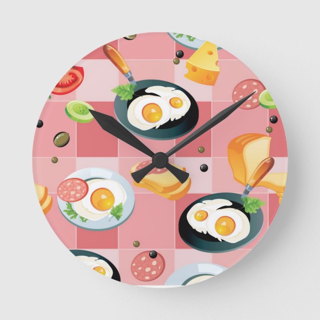 Tomate-und Spiegelei-Muster Runde Wanduhr (Vorderseite)