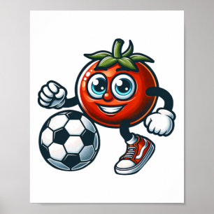 Tomaten-Fußballspieler Süße Cartoon Mit Fußball Poster