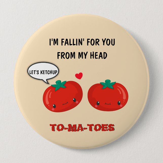 Tomaten in Liebe Niedlich Romantischer Valentinsta Button (Vorderseite)