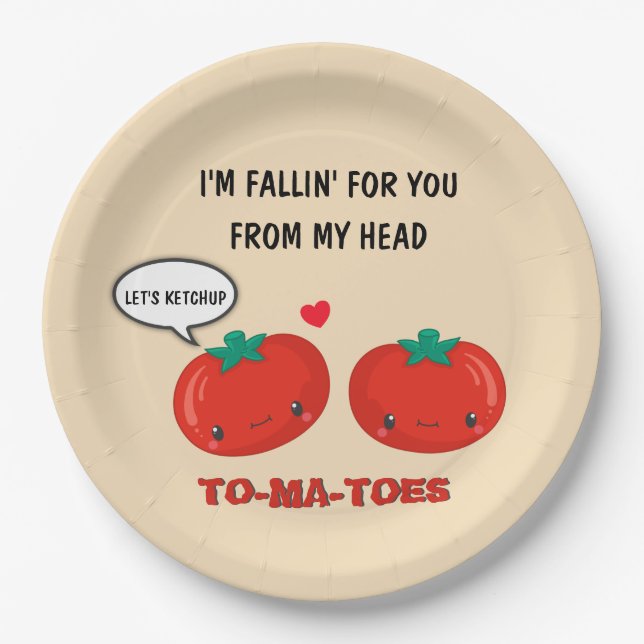 Tomaten in Liebe Niedlich Romantischer Valentinsta Pappteller (Vorderseite)