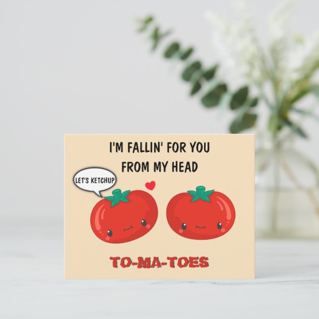Tomaten in Liebe Niedlich Romantischer Valentinsta Postkarte (Stehend Vorderseite)