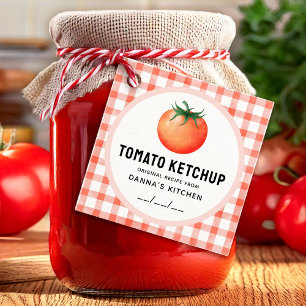 Tomaten-Ketchup-Etikett mit Karomuster Geschenkanhänger