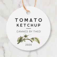 Tomaten-Ketchup-Etikett mit Tomatenblatt in Wasser