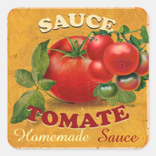 TOMATEN KÜCHEN KONSERVEN, EINMACHEN, TOMATENSAUCE QUADRATISCHER AUFKLEBER