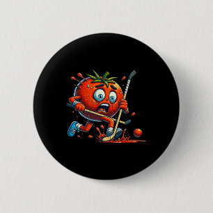 Tomaten-Panik-Hockey-Cartoon Lustige Rink-Verfolgu Button