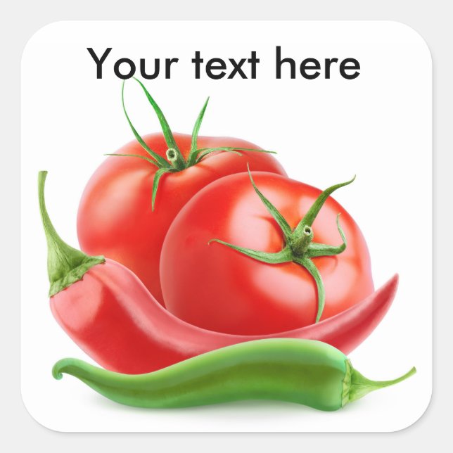 Tomaten/Paradeiser und Paprikaschoten Quadratischer Aufkleber (Vorderseite)