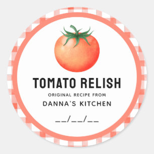 Tomaten-Relish-Etikett mit kariertem Design Runder Aufkleber