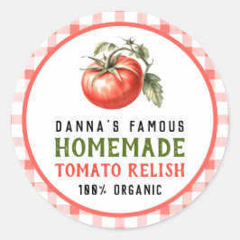 Tomaten-Relish-Etikett mit rotem Tomatenfarm-Look Runder Aufkleber