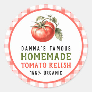 Tomaten-Relish-Etikett mit rotem Tomatenfarm-Look Runder Aufkleber