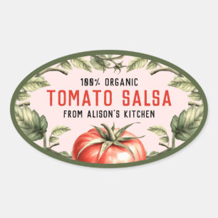 Tomaten-Salsa-Etikett mit Wasserfarben-Tomate Ovaler Aufkleber
