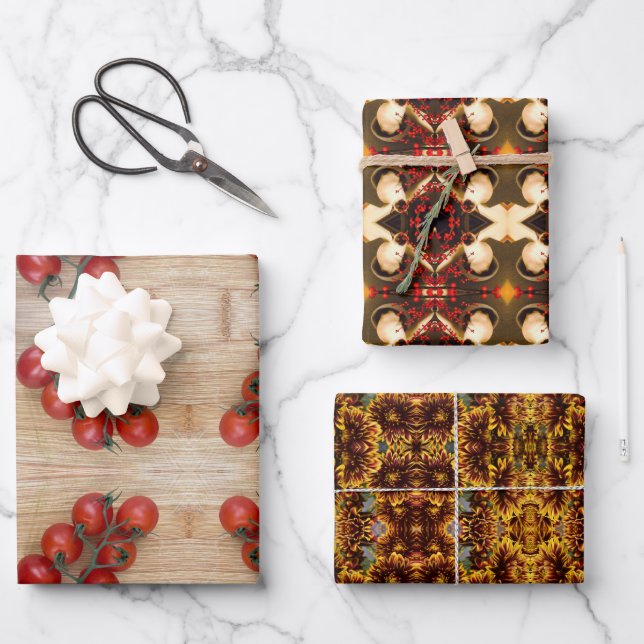 TOMATEN, SIAMESE CAT und BLUME!! Geschenkpapier Set (Vorderseite)