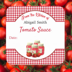 Tomaten und Gingham-Platz-Aufkleber Quadratischer Aufkleber
