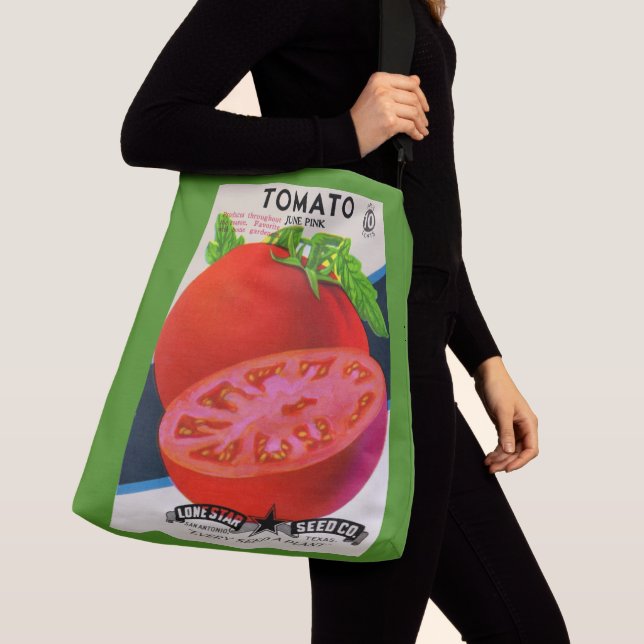 Tomatenprint der 1950er Jahre Tragetaschen Mit Langen Trägern (Von Nahem)
