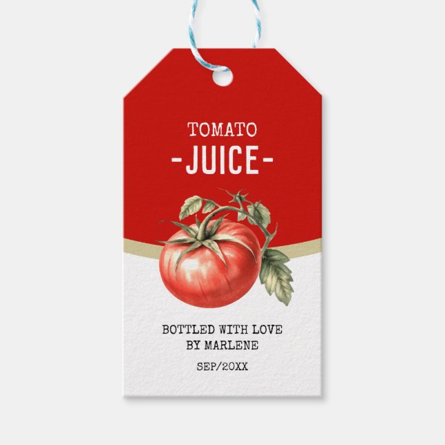 Tomatensaft, hausgemacht mit roter Tomate Geschenkanhänger (Vorderseite)